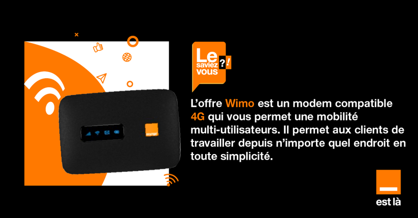 Saviez-vous que Wimo vous permet de travailler plus facilement à tout moment et en tout lieu ? Pour plus d’info, cliquez ici : bit.ly/3wN4nYC #OrangeMali #Wimo