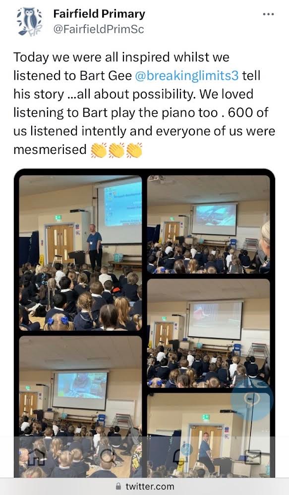 Breaking Limits (@breakinglimits3) on Twitter photo Any schools in the northwest - would you like me to take Turning Disability Into Possibility assembly and workshops 25th-27th June. Please retweet & email bart@breakinglimits.co.uk #headteachers #ht #schools #motivationalspeaker Any schools in the northwest - would you like me to take Turning Disability Into Possibility assembly and workshops 25th-27th June. Please retweet & email bart@breakinglimits.co.uk #headteachers #ht #schools #motivationalspeaker