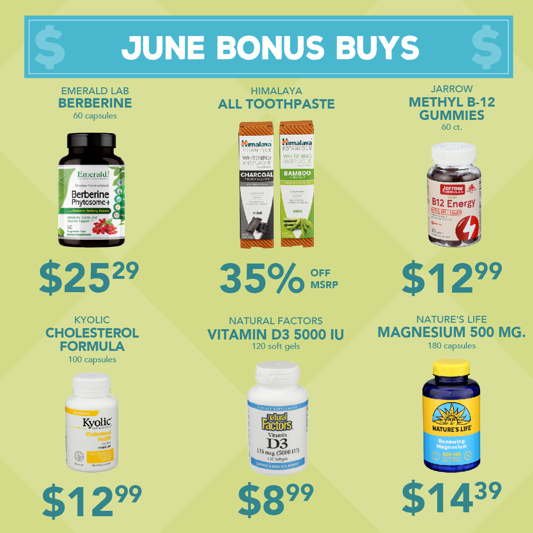 Check out on our June Bonus Buys! Bonus Buys are items that we have negotiated with vendors to offer at a 35% discount or more! 😀