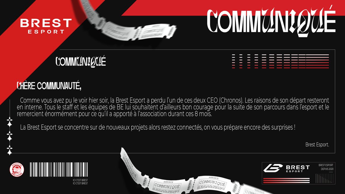 📢 Communiqué  

Une page se tourne 🤍❤️

#BrestMême #BEWin