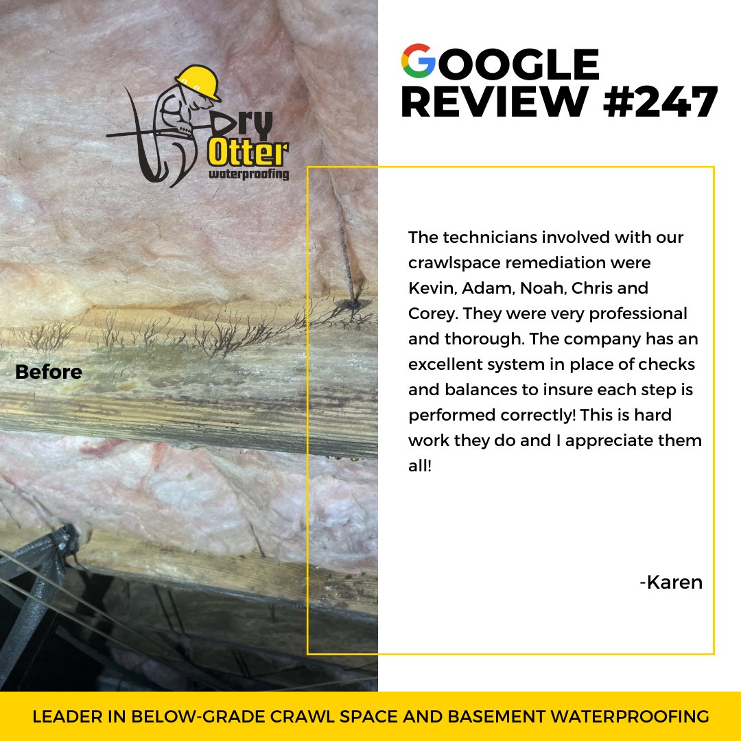 dryotterwater's tweet photo. π𦦠Testimonial Tuesday π¦¦π
π π§We helped Karen in Locust by remediating mold in her crawl space.
Karen left a five star review!
πππππ #YouOtterGetDry #GoogleReview #locustnc #moldremediation https://t.co/eIcRzra8SL