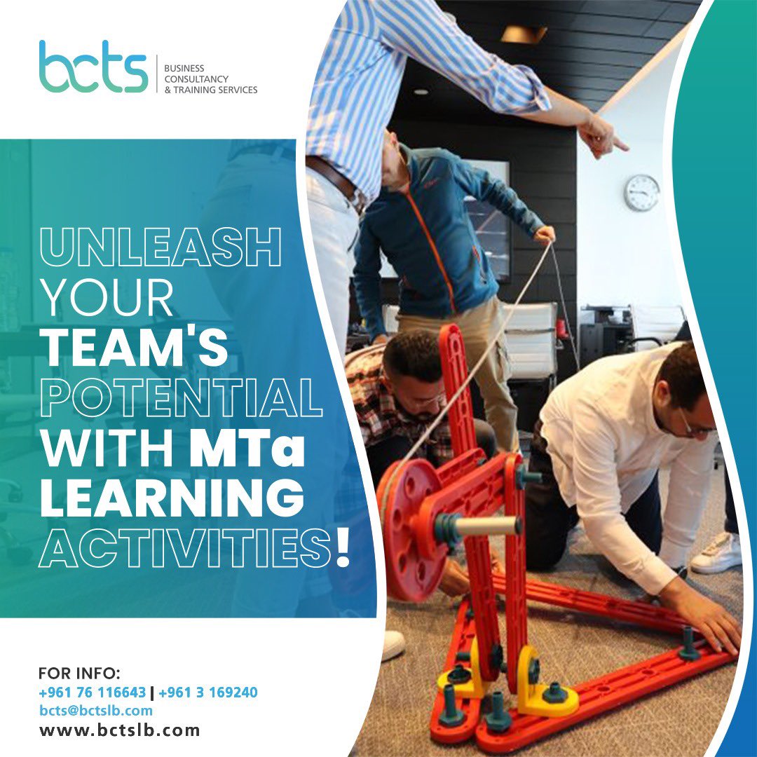 Invest in your team’s development and unleash their full potential with MTa Learning from BCTS today!

Contact us for more information at:
+961 76116643 or +961 3 169 240, or send us an email at bcts@bctslb.com bctslb.com

#OrganizationalSuccess #MTaLearning