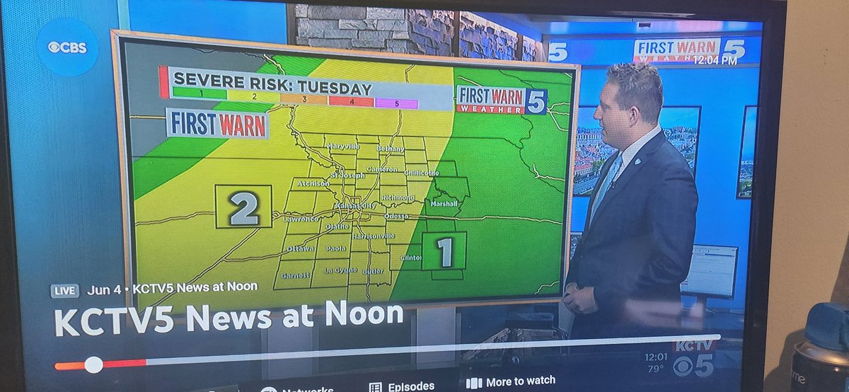 IamTheBartender's tweet photo. @KCTV5 @LukeDorris Thank you so much for taking my suggestion to make the First Warn map much easier to read for color blind people.  I let out a gleeful yelp when I saw it on the noon news today!!!!  The paint by numbers is a easy solution to make it more accessible.  Thank You! https://t.co/VfK8N9g8Ol