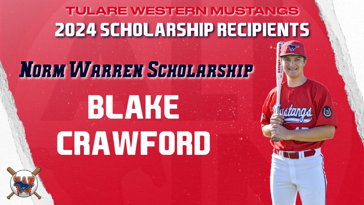 Congratulations to Blake Crawford on receiving the Norm Warren Scholarship! In honor of Norm Warren, who dedicated over 30 years to coaching TW Mustang Baseball, this award recognizes Blake's hard work and passion. Well deserved!