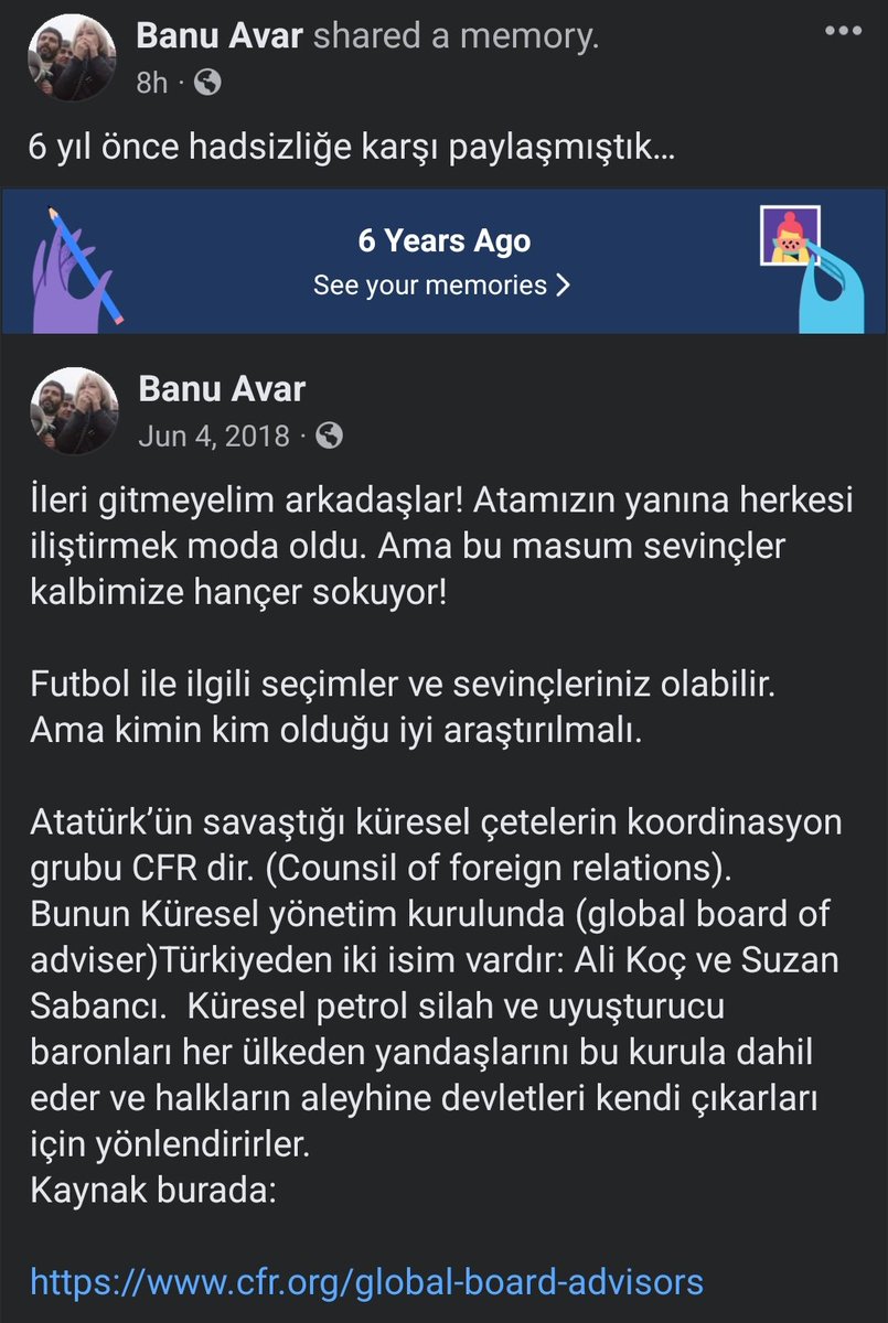 6 yıl önce hadsizliğe karşı paylaşmıştık:

"İleri gitmeyelim arkadaşlar! Atamızın yanına herkesi iliştirmek moda oldu. Ama bu masum sevinçler kalbimize hançer sokuyor!

Futbol ile ilgili seçimler ve sevinçleriniz olabilir. Ama kimin kim olduğu iyi araştırılmalı.. Ali Koç : +++