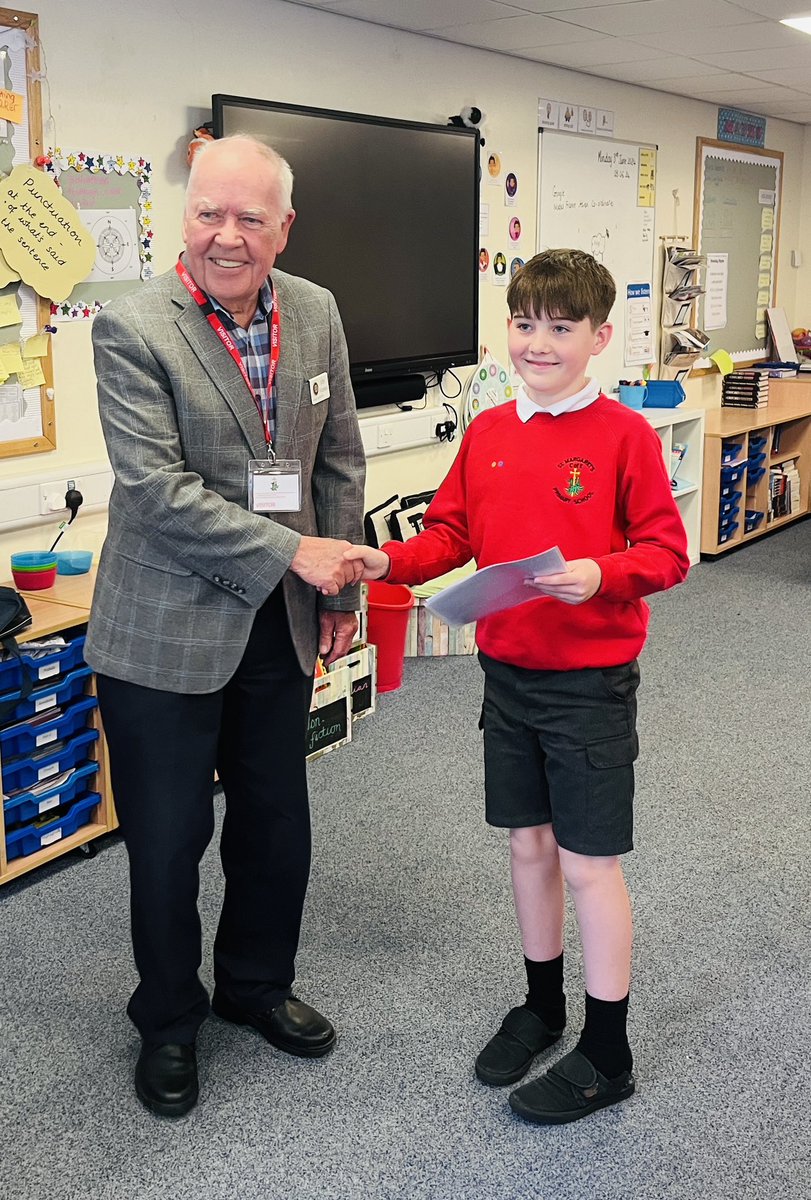 StMargaretsCEP2's tweet photo. Well done Isla and Max in Y5 who won the local Rotary art and writing competitions. We welcomed John, from the Rotary Club, into class on Monday to present them with certificates and prizes. Isla’s has also been selected for the next round, up against artists from other counties! https://t.co/BZlut1t1pu