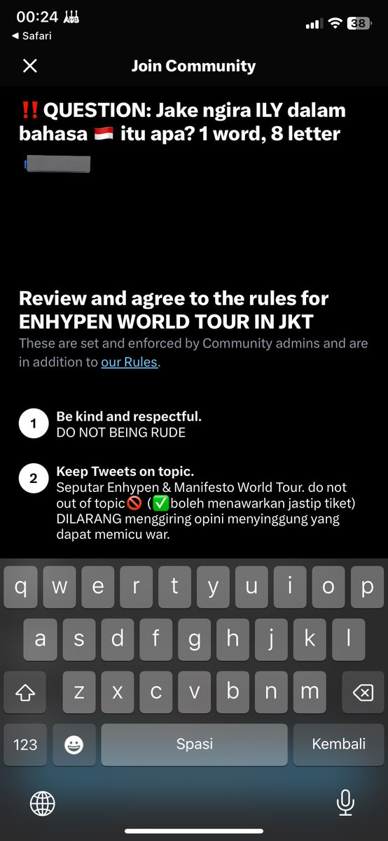 sunojwon's tweet photo. @jakeforjay haloo ka maaf aku izin join communitynya boleh kah? aku tadi mau jawab salah satu rulesnya tapi gabisa kekirim soalnya keyboardku gabisa diturunin, thank you! 🥺 https://t.co/4QZkNFdBYS