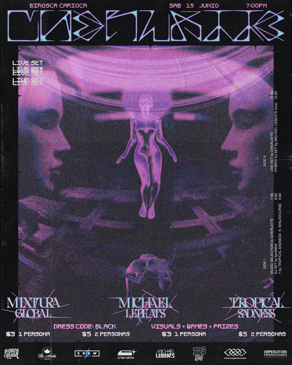 Cherlattes's tweet photo. CHTT LIVE SET x BIROSCA ‼️🎴

🔪 HYBRID DJ SET by Michael Lebeats (ccs)

⛩ ???? by Tropical Sadness ft. NhilOvCurse

🌐 DJ SET by llan0ll0r0 (Mixtura Global)

visuales + juegos + premios
dresscode: ⚫️

sábado 15 junio ⛓⛓🔒

entradas a la venta 🎟 https://t.co/gdTpnf9nRt