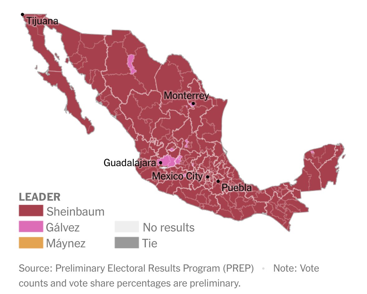 ManuelV2872313's tweet photo. Me gustó mucho este mapa, supongo que lo guardaré y le tendré cariño. Cuando la democracia sea un recuerdo, y el proceso electoral un trámite (o quizás ni eso se tenga), me acordaré que hubo ciudades como mí rancho, grandes urbes como Monterrey, CDMX o Guadalajara,  sitios preciosos como Mérida o Puebla, y lugares tan interesantes como Aguascalientes y Tijuana, que intentaron recomponer el rumbo de este país. Al menos, por nosotros no quedó, al menos lo intentamos