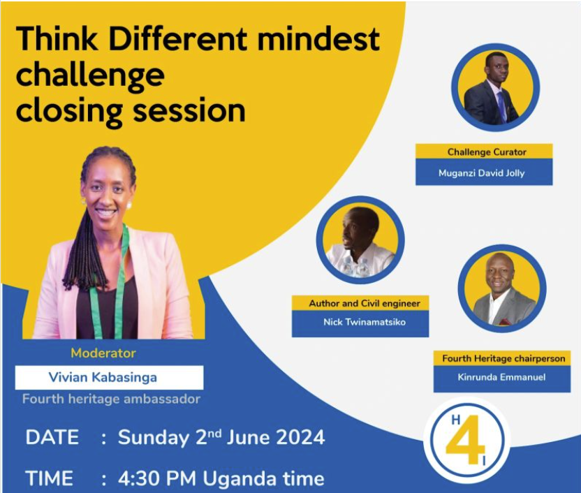 It as a pleasure to attend the #ThinkDifferent mindset challenge finale @MuganziDavid @KabasingaV. Congs to the 5 finalists: Carol Nakimera @NakimeraCa8739 (who came in 1st place), Lincoln Tentena, Paddy Malinga, Raymond Kihumuro, and Diana Nakayenga. Growth Mindset let's go.