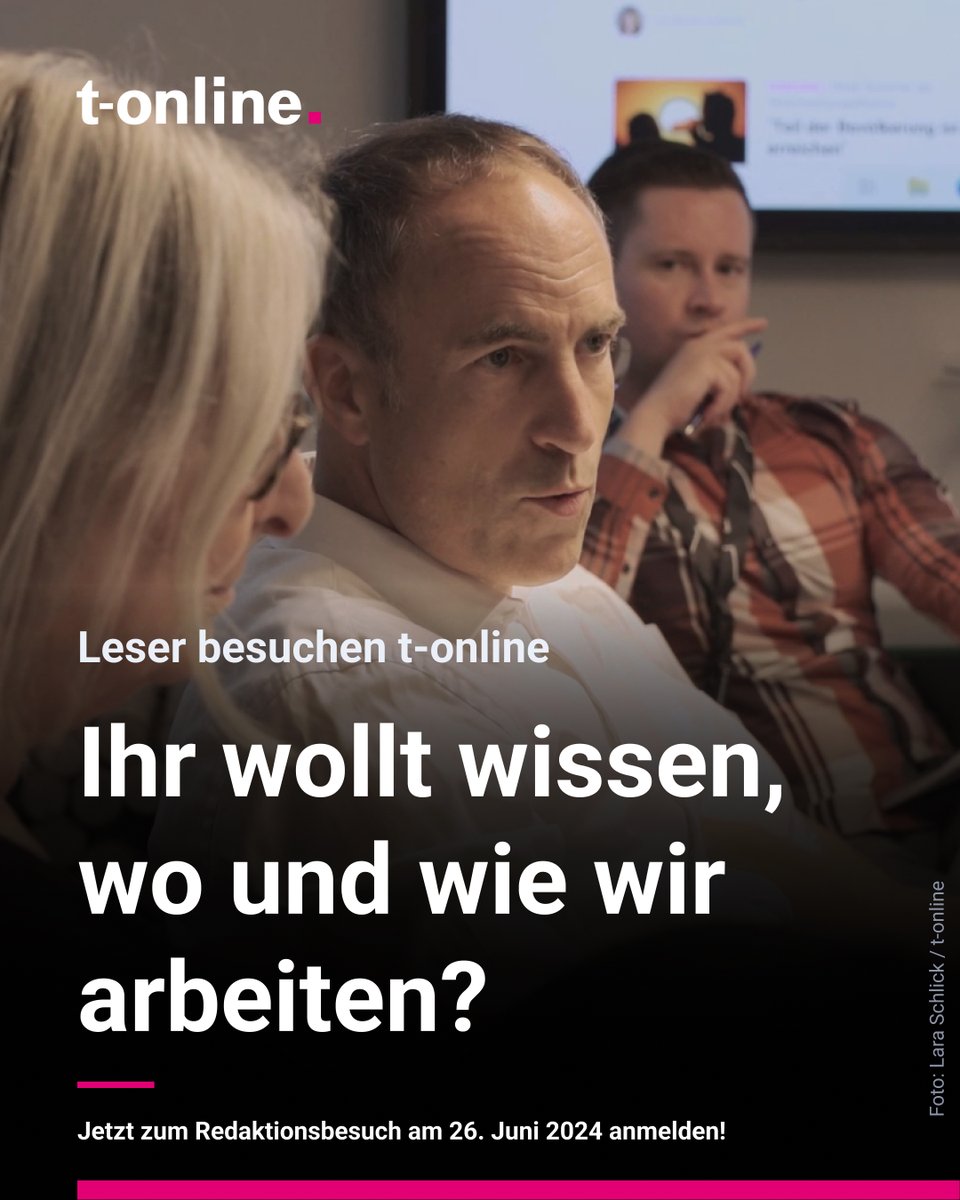 tonline's tweet image. Tauscht euch mit t-online-Chefredakteur Florian Harms aus und lernt unsere Redaktion in Berlin kennen: Ihr habt Interesse am Lesertag am 26. Juni 2024? Dann schreibt eine Mail an Lesermeinung@stroeer.de. Bitte nutzt den Betreff &quot;Lesertag 2024&quot; und nennt uns eure Telefonnummer für…