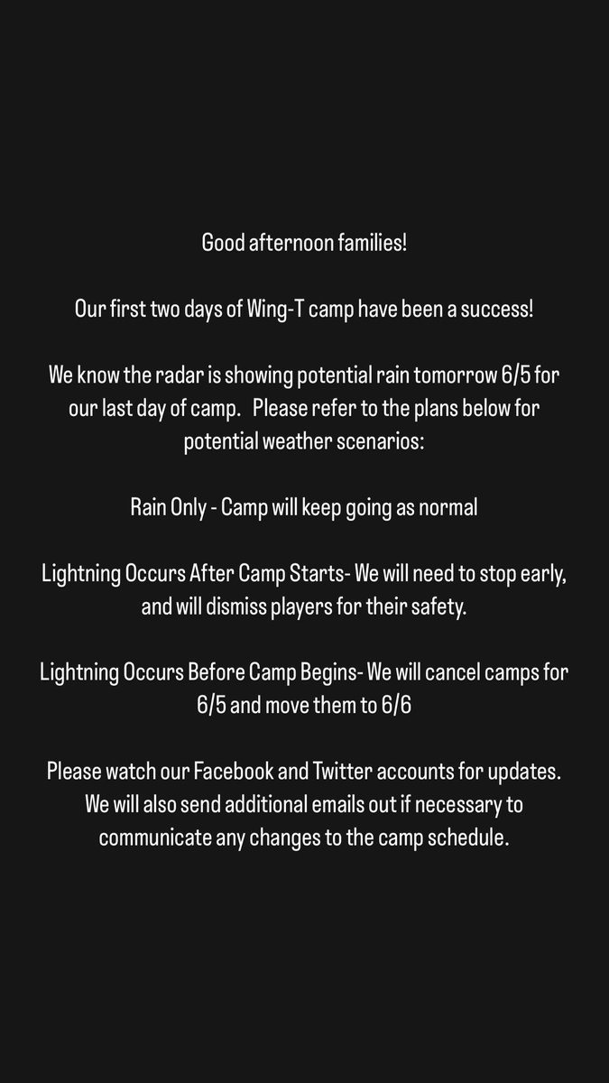 Wing T Camp weather plan: