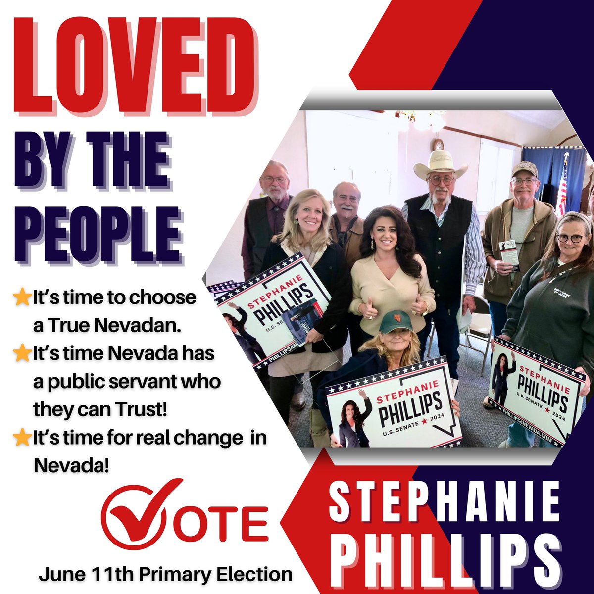 I’m putting it ALL on the line for you Nevada! 🇺🇸🇺🇸

No one has worked harder. 
No one has been to all the places I’ve been. 
No one has an entire career here in Nevada representing and negotiating for Nevadans. 
No one will fight for you harder than me. 
No one will defend and