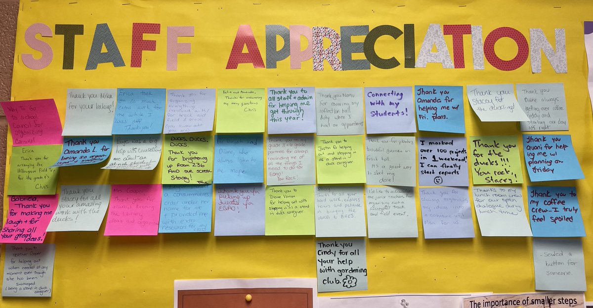 Notes of kindness for BHES staff from BHES staff. Thank you!