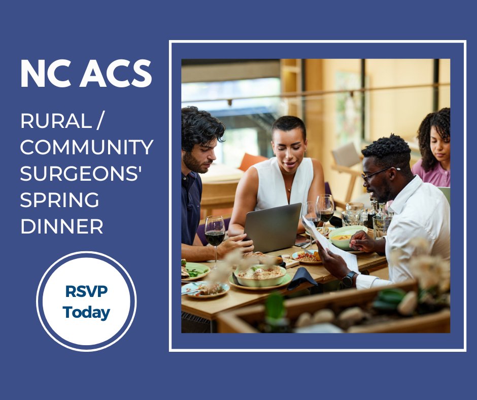 NC ACS Rural/Community Surgeons’ Spring Dinner - Monday, June 24, 2024. We will discuss changes in the management of desmoid tumors and future projects and plans. Get all the details and RSVP at bit.ly/4aIcKTm.