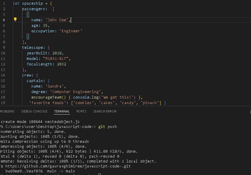 Day 4 
#60DaysOfLearning
#LearningWithLeapfrog.
#LfTechnology
Today I learn about object ,array of object and nested object in js. And I push my project which I built by today learning knowledge into github by creating new repo.