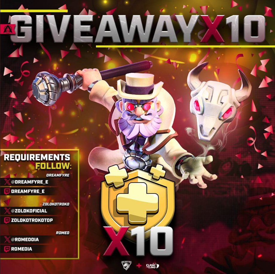Código: ZOLOKO (@zolokoficial) on Twitter photo 🎁GRAN SORTEO!!! 🎁
Vamos a regalar 10 pases de oro para que disfrutéis de la nueva skins del oeste!!
REQUISITOS:
✅Dar RT
✅Seguir en Twitter/X a:
<a href="/dreamfyre_e/">Dreamfyre_E</a>
✅ Seguir en twitch a:
twitch.tv/romeoia
twitch.tv/Dreamfyre_e
Muchas suerte!! Ganadores en 1 semana 🥳 🎁GRAN SORTEO!!! 🎁
Vamos a regalar 10 pases de oro para que disfrutéis de la nueva skins del oeste!!
REQUISITOS:
✅Dar RT
✅Seguir en Twitter/X a:
<a href="/dreamfyre_e/">Dreamfyre_E</a>
✅ Seguir en twitch a:
twitch.tv/romeoia
twitch.tv/Dreamfyre_e
Muchas suerte!! Ganadores en 1 semana 🥳
