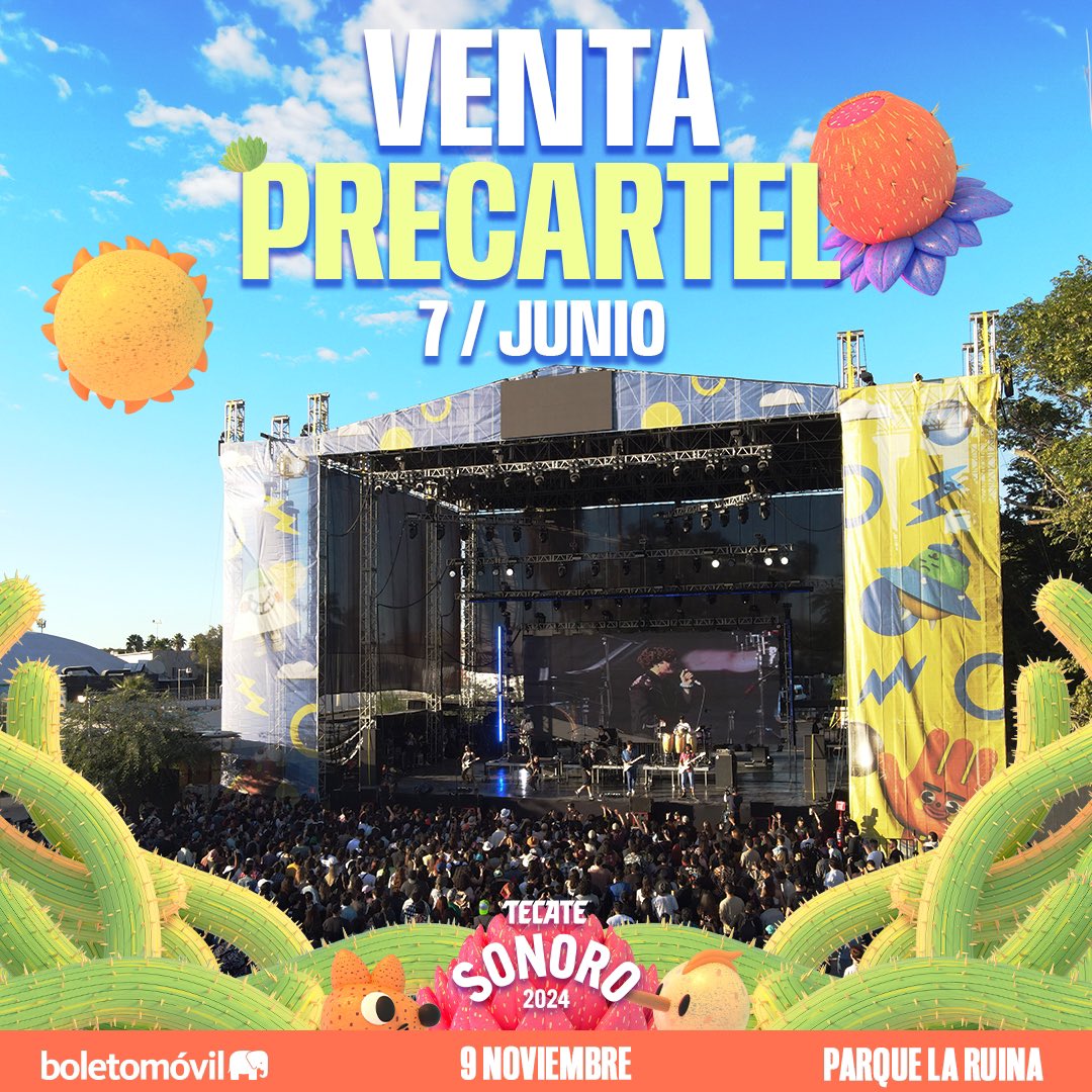 Consigue tus boletos de #TecateSonoro antes que nadie en la VENTA PRECARTEL ☀️

🌵 Viernes 7 de Junio a través de BoletoMóvil