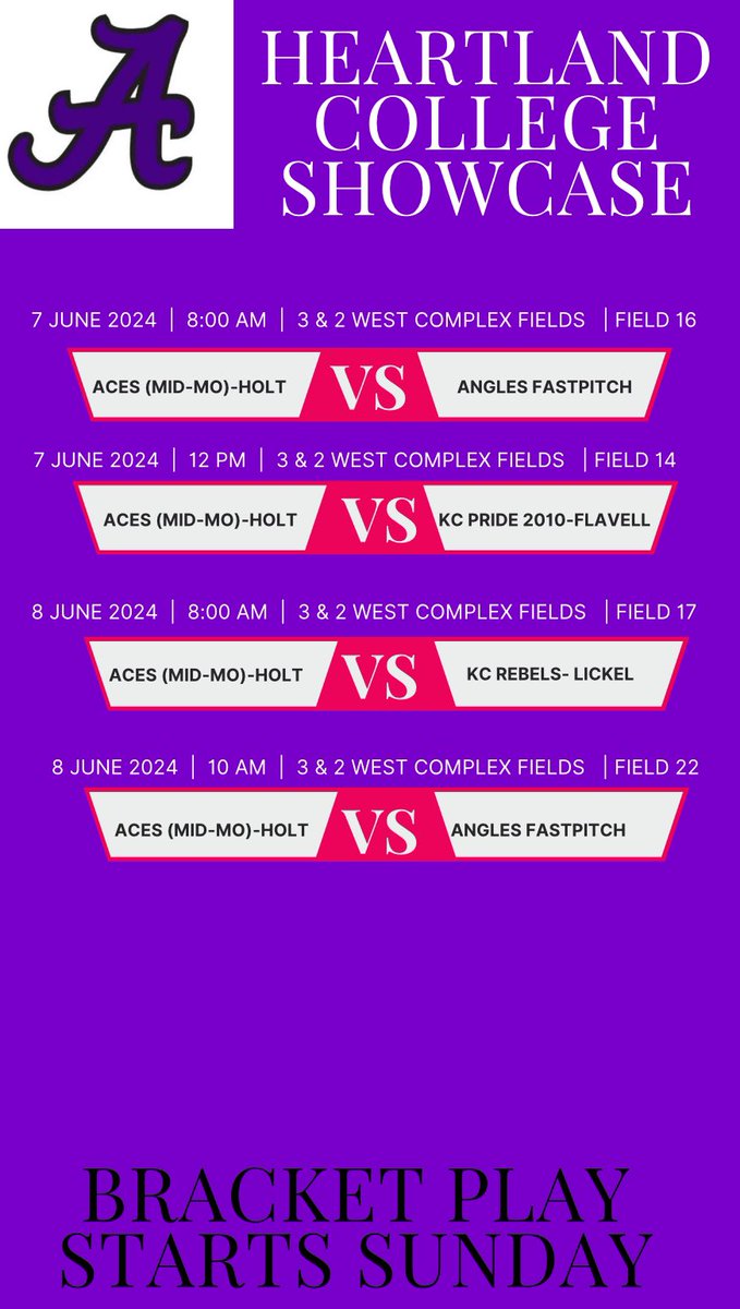 Excited to get back on the field in KC this weekend! Here are my game times and the location they are at! @AcesFPMidMO @shelbielea_18