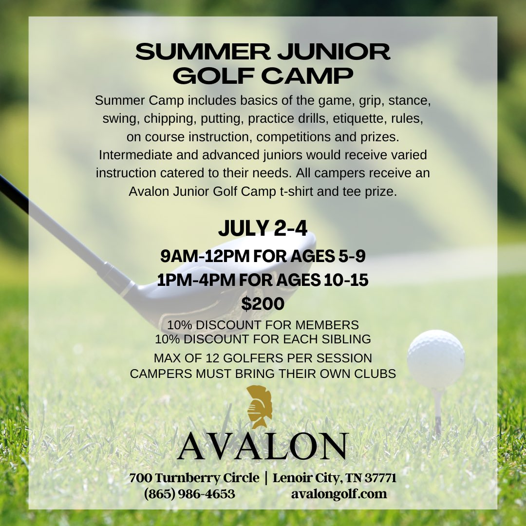 Calling all Jr. Golfers! Sign up now for Summer Camp - July 2-4 with <a href="/TylerLane720/">Tyler Lane</a>. form.jotform.com/241486199636167
<a href="/h3sportsusa/">H3 Sports</a>