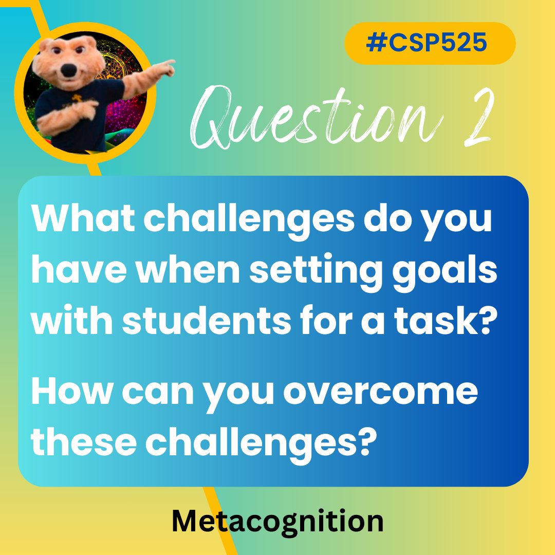 MsCorriG's tweet image. Q2: What challenges do you have when setting goals with students for a task?

How can you overcome these challenges?
#CSP525 #csp525