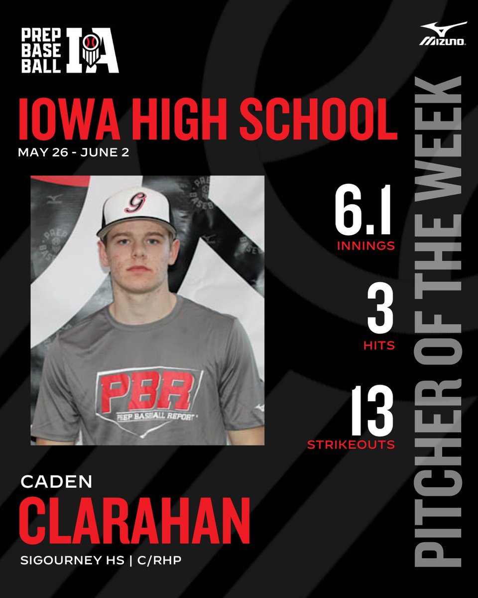 𝐏𝐈𝐓𝐂𝐇𝐄𝐑 𝐎𝐅 𝐓𝐇𝐄 𝐖𝐄𝐄𝐊

Sigourney's Caden Clarahan struck out 13 in 6 1/3 innings this past week, helping his team get off to a 7-1 start. 

<a href="/CadenClarahan/">Caden Clarahan</a> | <a href="/SigBaseball/">Sigourney Baseball</a>

 🔗: loom.ly/DB1zHH8