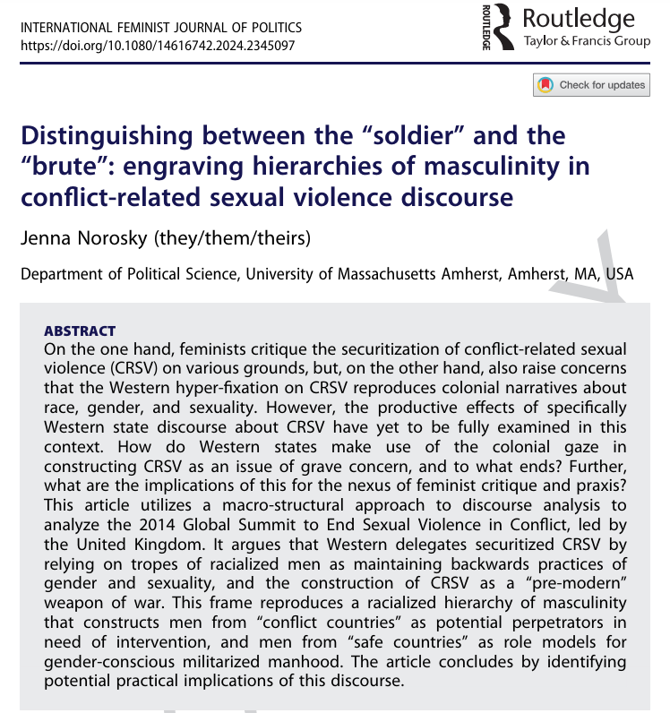 Human Security Lab (@hsecuritylab) on Twitter photo <a href="/HSecurityLab/">Human Security Lab</a> doctoral researcher <a href="/noroskyj/">Jenna Norosky</a> publishes new article in on gender and conflict-related sexual violence against men <a href="/IFJPglobal/">International Feminist Journal of Politics</a> tandfonline.com/doi/full/10.10… <a href="/HSecurityLab/">Human Security Lab</a> doctoral researcher <a href="/noroskyj/">Jenna Norosky</a> publishes new article in on gender and conflict-related sexual violence against men <a href="/IFJPglobal/">International Feminist Journal of Politics</a> tandfonline.com/doi/full/10.10…