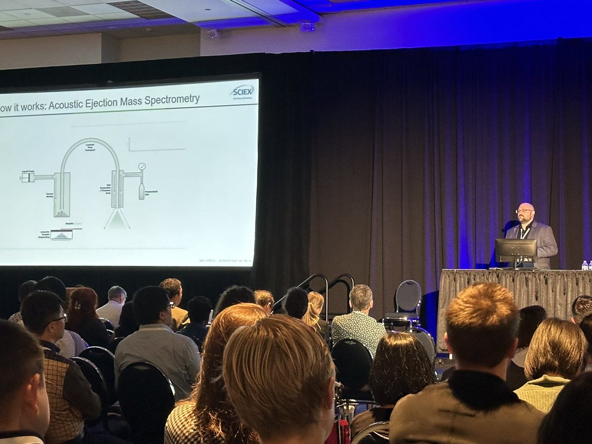 Naory's tweet image. Jacob McCabe, Ph.D. talking on the Echo MS+ system coupled with the ZenoTOF 7600. Ready for quantitative analysis at 1 second per sample? Build your automated ultra high throughput accurate mass quantitative platform with the power of Echo MS+ and the #ZenoTOF 7600. #asms2024