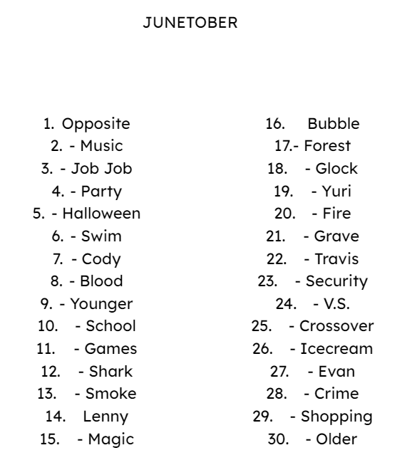ClydeCosmic's tweet photo. this is the #junetober full list (made with @ComicCyrus ) just because well... we missed yesterday... womp womp https://t.co/1KBGOgJdMt