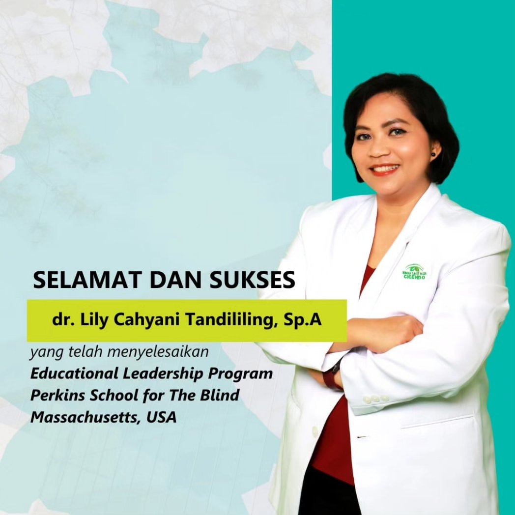 rs_matacicendo's tweet photo. Selamat dan Sukses kepada dr Lily Cahyani Tandililing, Sp.A yang telah menyelesaikan Educational Leadership Program
Perkins School for The Blind
Massachusetts, USA
@DitjenYankes
@KemenkesRI
#SalamSehatMata #rsmatacicendo https://t.co/UycuQ8zuyA