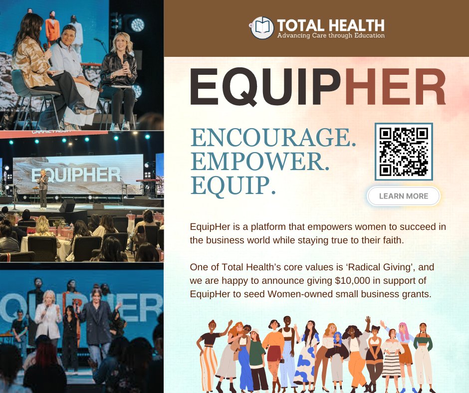 As a Woman-owned business, Total Health is passionate about empowerment and mentorship among Women. As part of our core value of radical giving, we donated $10,000 to EquipHER to seed a Woman-owned organizations! 

Learn more at equipherconference.com 💓