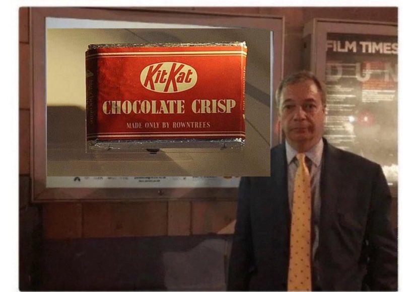 kit_KatUK's tweet photo. Nigel Farage says he urges all youngsters to go out and try all new KitKat flavour🍫🫡😋👏 https://t.co/gdOFqe2Qbc
