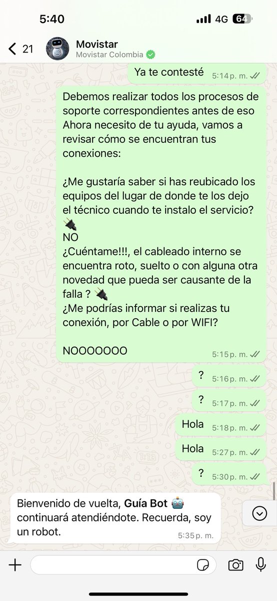 alejoquessep's tweet photo. @MovistarCo para que le digan a su asesor que no sea tan grosero en dejarme hablando solo, reportando una falla de internet en mi casa. @Superservicios tengo una falla q no me resuelven https://t.co/Oy7qrCS74w