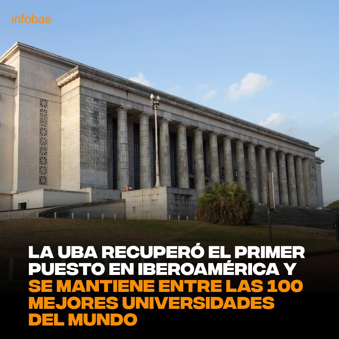 infobae's tweet photo. Ranking QS: la UBA recuperó el primer puesto en Iberoamérica y se mantiene entre las 100 mejores universidades del mundo
https://t.co/eRlO0NiEtY https://t.co/5YGh8lmk7s