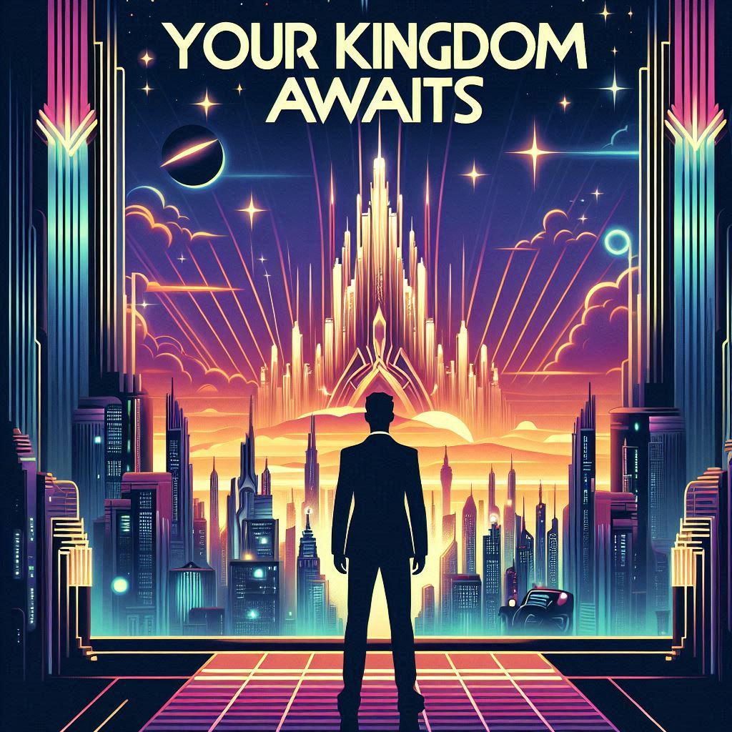 PhoebeBookClub's tweet photo. #BraveNewWorld #DystopianFiction "Your Kingdom Awaits" #AIArt #SciFiAIArt #dalle3art #ArtDeco #Noir #BioshockInspired #Scarface #WizardOfOz #FusionElements #Creativity #NeonNoir #Posthuman #TalesFromTheFuture https://t.co/pYLGLRMAgk
