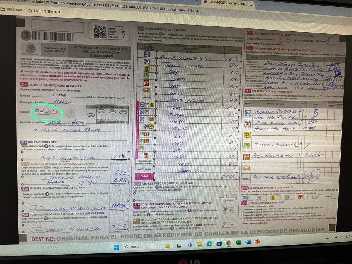 Datos de la casilla básica 0333, Distrito Federal 4 en Yucatán no coinciden con los datos del Prep en cuanto a las senadurías. Se confundieron y subieron los datos de la casilla 0331 de ese mismo distrito. <a href="/INEMexico/">@INEMexico</a>