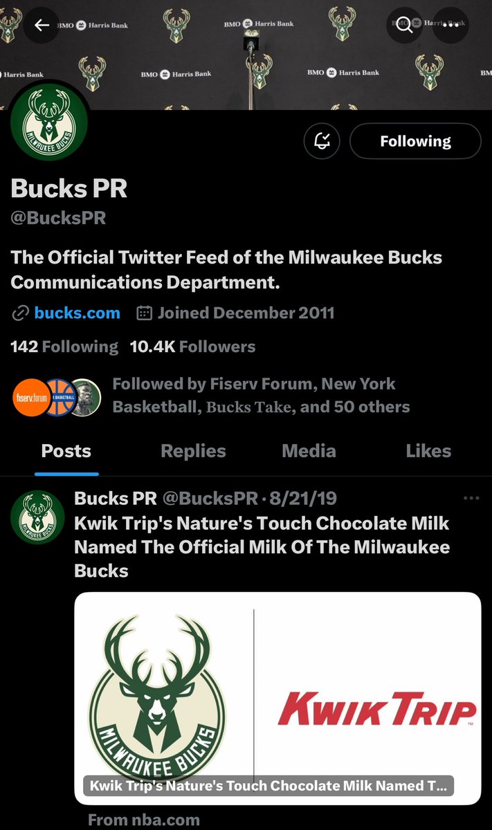 Everybody else is using their PR account to inform their fans on pre-draft workouts or other.

Meanwhile…Bucks PR’s last tweet was 5yrs ago and it was a Kwik Trip #ad.

C’mon man 😂