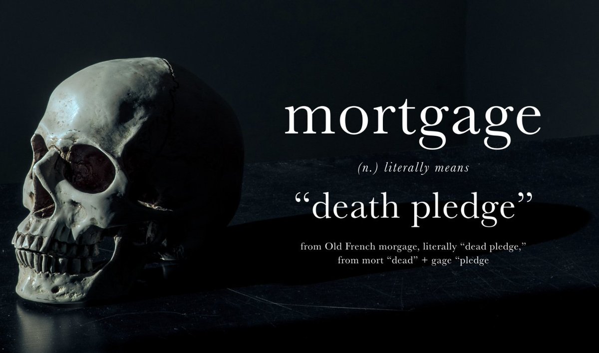 litecoin_bull's tweet image. This is what They Have Done To You. And Laugh In The Process. The word ‘mortgage’ comes from the Latin conjunction ‘morte-gage’, which, in English, literally means: ‘death-grip’