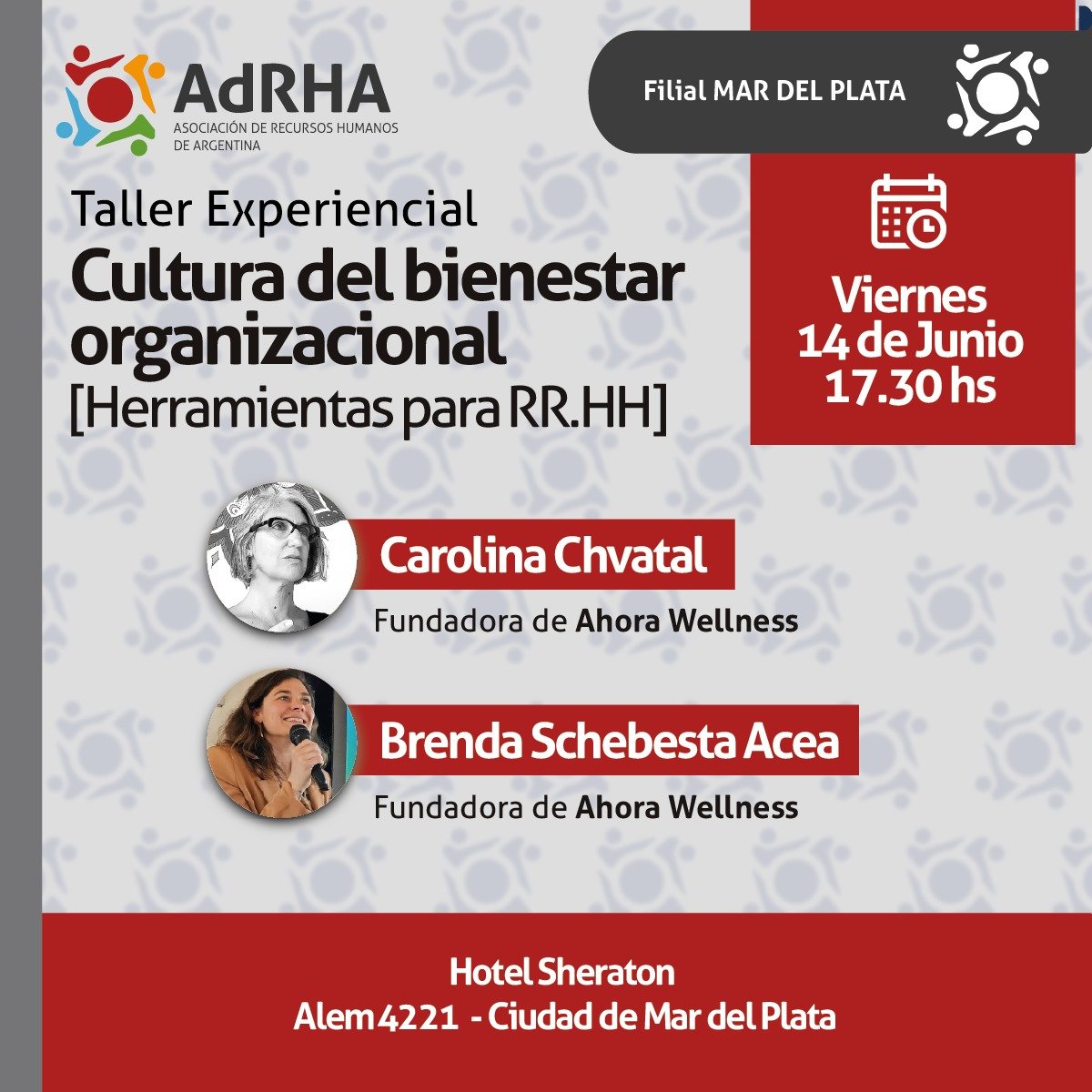 Los invitamos a participar de un taller experiencial !  Carolina y Brenda nos proponen bucear por las bondades de la Cultura del Bienestar Organizacional. No se lo pueden perder!

Link de inscripción:

eventbrite.com.ar/e/919694560187…