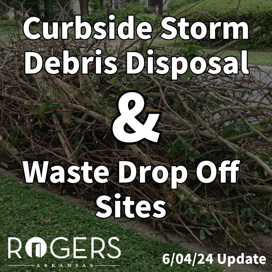 Rogers1881's tweet photo. Curbside storm debris pickup for residential property has begun in Rogers. Crews will work approximately 7am to 7pm daily. This will be a long process and we appreciate your patience as we work to clean up our community.

Details: https://t.co/S2Yu9KXQ4Q https://t.co/JMqej5Uff1