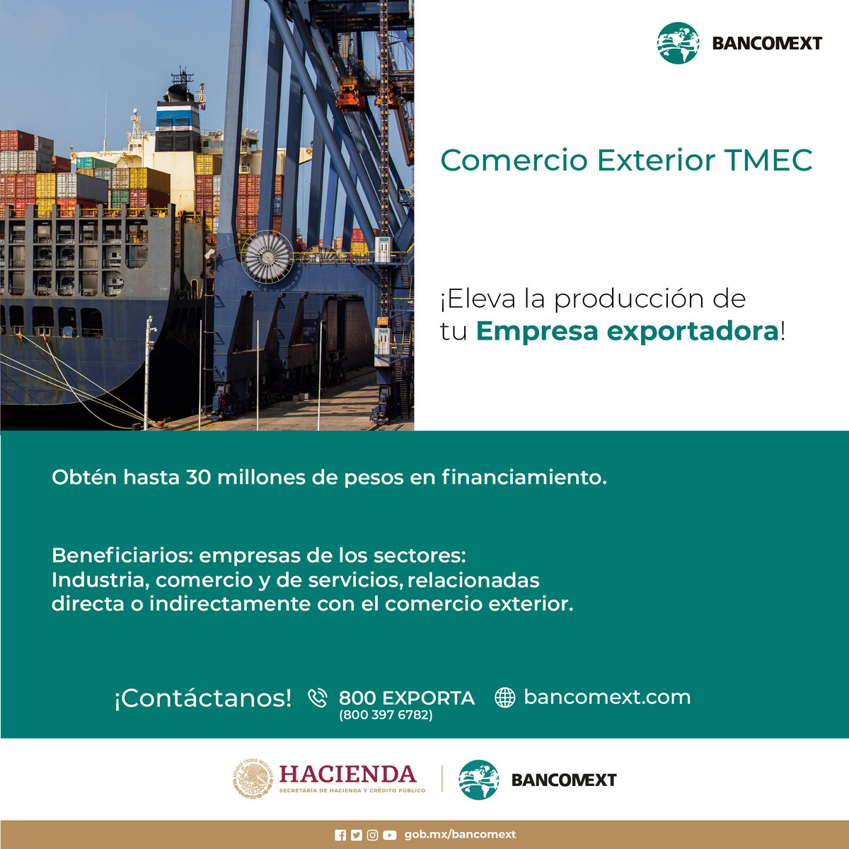 bancomext's tweet photo. Si tienes una #MyPyME que participa dentro de los sectores industria, comercio o servicio y está relacionada directa o indirectamente con el comercio internacional, 𝗖𝗼𝗺𝗲𝗿𝗰𝗶𝗼 𝗘𝘅𝘁𝗲𝗿𝗶𝗼𝗿 𝗧𝗠𝗘𝗖es para ti.
Más detalles➡ https://t.co/VPP5mErFb7 https://t.co/8Whs1qPP1V