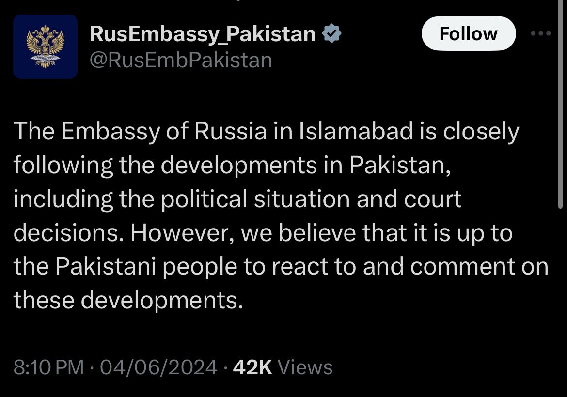 چائنا کے بعد رشئین نے بھی پاکستان کو اپنے حالات ٹھیک کرنے کا اِن ڈائریکٹلی مشورہ دے دیا