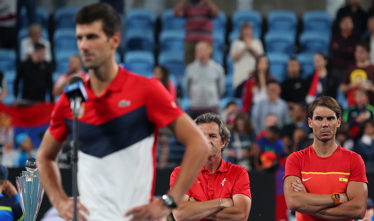 DjokovicFan_'s tweet photo. Novak Djokovic vs Rafa Nadal - a complete career comparison:

Slams:
🇷🇸Djokovic: 24 ✅
🇪🇸Nadal: 22

ATP Finals:
🇷🇸Djokovic: 7 ✅
🇪🇸Nadal: 0

Masters:
🇷🇸Djokovic: 40 ✅
🇪🇸Nadal: 36

Olympics:
🇷🇸Djokovic: Bronze
🇪🇸Nadal: Gold ✅

Big Titles:
🇷🇸Djokovic: 71 ✅
🇪🇸Nadal: 59

Total Titles:
🇷🇸Djokovic: 98 ✅
🇪🇸Nadal: 92

Head-to-head:
🇷🇸Djokovic leads Nadal 30-29 ✅

Weeks at #1:
🇷🇸Djokovic: 428 ✅
🇪🇸Nadal: 209

Year-end #1:
🇷🇸Djokovic: 8 ✅
🇪🇸Nadal: 5

Winning %:
🇷🇸Djokovic: 83.46% ✅
🇪🇸Nadal: 82.69%

Top 5 wins:
🇷🇸Djokovic: 122 ✅
🇪🇸Nadal: 93

Top 5 win %:
🇷🇸Djokovic: 61.62% ✅
🇪🇸Nadal: 60.39%

Top 10 wins:
🇷🇸Djokovic: 257 ✅
🇪🇸Nadal: 186

Top 10 win %:
🇷🇸Djokovic: 69.27% ✅
🇪🇸Nadal: 64.36%

Peak point total: 
🇷🇸Djokovic: 16,950 (#1 all time) ✅
🇪🇸Nadal: 15,390 (#3 all time)

Peak ELO rating:
🇷🇸Djokovic: 2629 (#1 all time) ✅
🇪🇸Nadal: 2552 (#4 all time)

ITF World Championships:
🇷🇸Djokovic: 8 ✅
🇪🇸Nadal: 5

Head-to-head against Big 3:
🇷🇸Djokovic leads Nadal and Federer ✅
🇪🇸Nadal trails Djokovic and leads Federer

Slams on a hard court:
🇷🇸Djokovic: 14 ✅
🇪🇸Nadal: 6

Slams on a grass court:
🇷🇸Djokovic: 7 ✅
🇪🇸Nadal: 2

Slams on a clay court:
🇷🇸Djokovic: 3
🇪🇸Nadal: 14 ✅

Big Titles indoors:
🇷🇸Djokovic: 14 ✅
🇪🇸Nadal: 1

Holes in resume:
🇷🇸Djokovic: Olympics ✅
🇪🇸Nadal: ATP Finals, Miami, Paris

Notable achievements:
🇷🇸Djokovic: NCYGS; TCGS; Double Golden Masters; Channel Slam ✅
🇪🇸Nadal: Channel Slam

Conclusion: It isn't even close. Novak Djokovic is the undisputed greatest of all time.