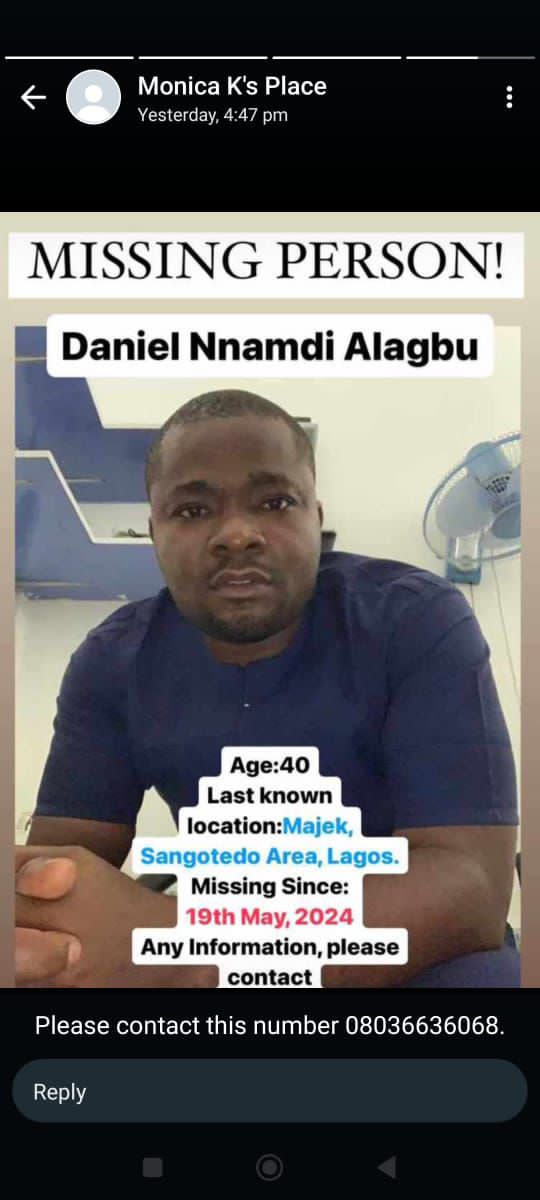 Jack_ng01's tweet photo. Please RT for awareness

This man is missing

He owns a phone shop in Okota Shopping complex VGC https://t.co/rQ2AiHQWAx