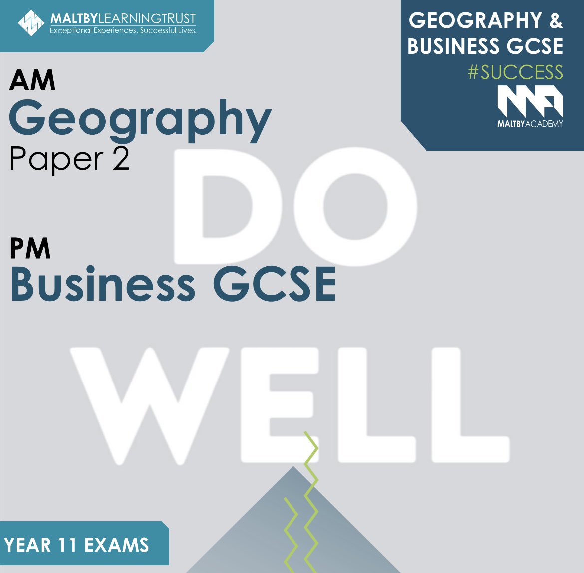 MaltbyAcademy's tweet image. Year 11 Exam Update ℹ️
Well done in today’s Spanish and History exams.
Tomorrow we have: 
AM - Geography
PM - Business GCSE
#GCSEexams #gradechasers #success