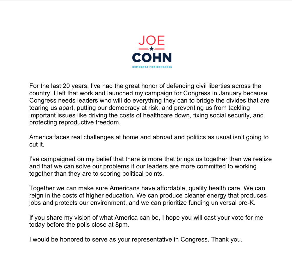 CohnforCongress's tweet photo. https://t.co/IaaZrMiNL7
