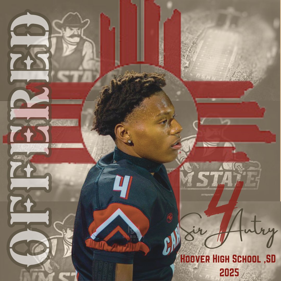 Sir Autry (@sir_saucy4) on Twitter photo Blessed to announce that i have received an offer from New Mexico State! #Aggieup
<a href="/NMStateFootball/">New Mexico State Football</a> <a href="/DCobb27/">HERCULES</a> <a href="/HooRydeFootball/">Hoover Cardinals Football</a> <a href="/coachwillgray/">Will Gray</a> Blessed to announce that i have received an offer from New Mexico State! #Aggieup
<a href="/NMStateFootball/">New Mexico State Football</a> <a href="/DCobb27/">HERCULES</a> <a href="/HooRydeFootball/">Hoover Cardinals Football</a> <a href="/coachwillgray/">Will Gray</a>