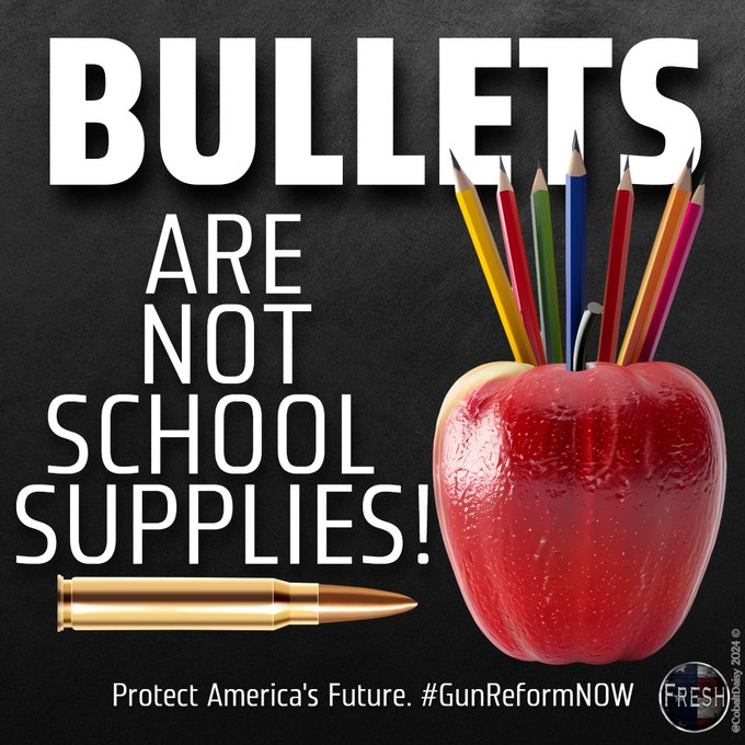 The GOP work to groom children to live in a police state: schools with checkpoints at entrances, fences, armed guards, armed teachers. Stop the trend and 🗳️vote Blue💙 b/c bullets are not school supplies🍎 #FreshResists #FreshUnity
