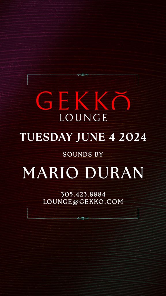 Tonight Miami meet me at <a href="/GekkoMiami/">Gekkō</a>  ! Music vibes by Mario Duran! For rsvp contact <a href="/LVENT1/">LV ENTERTAINMENT GROUP</a>