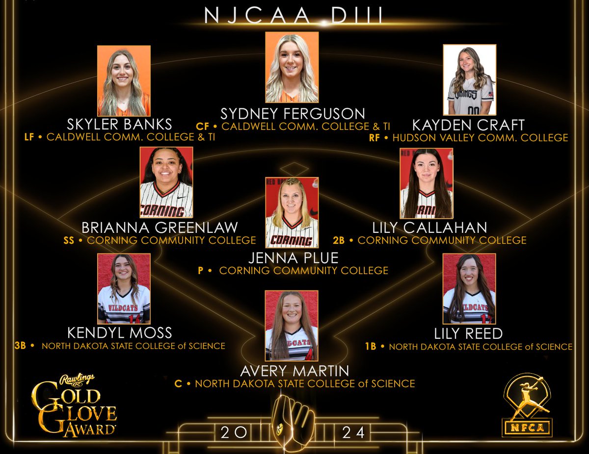 NJCAA DIII Rawlings Gold Glove Award Winners 🏆

#TeamRawlings #RawlingsGoldGloveAward @nfacorg